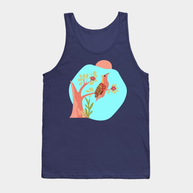 Exotic Jungle Bird Perched on Tree Tank Top by oknoki